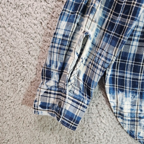 Rock & Republic Shirt Top Women Medium Blue White Plaid Button Up Long Sleeve -M - Picture 7 of 11